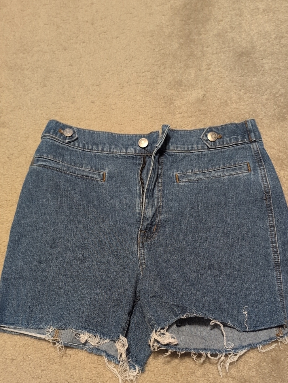 Madewell Medium Blue Denim Frayed Hem High-Rise Shorts
